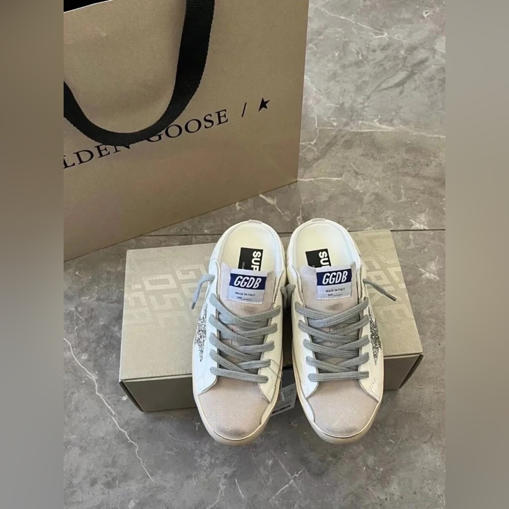 Golden Goose Super-Star sabot Women's Sneakers with Silver Glitter Star - Picture 7 of 8